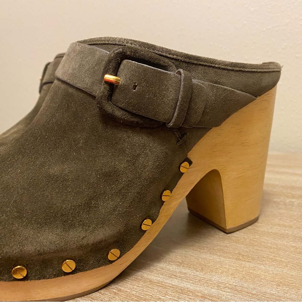 Veronica Beard Dacey Buckle Suede Clogs in Military (color) Women’s Size 11 - Picture 10 of 12